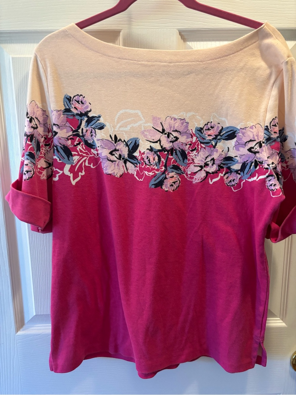 Unbranded XL Pink Floral Ombre Boat Neck Top‎ 3/4 Roll Sleeve - Picture 7 of 7